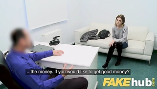 Skinny petite model loves sucking big cock on casting