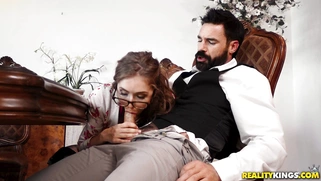 Lena Paul sucks Charles Dera behind his wife's back