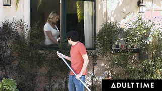 Widowed stepmother Rachel Cavalli flashes her naive teenage stepson to make him want to fuck her!