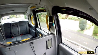 Fake cougar runner in a taxi gets a big cock in her British pussy