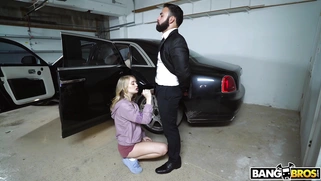 Anastasia Knight on her knees gives blowjob to Derrick Ferrari