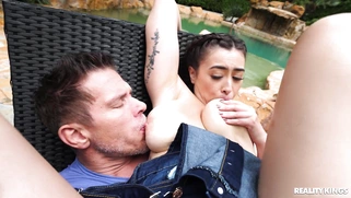 Chloe Surreal gets her shaved pussy fucked poolside