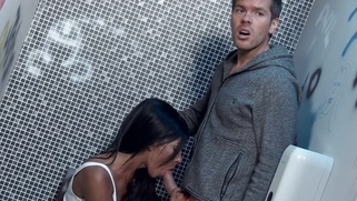 Slim Latina Elicia Solis goes some great head in a public restroom
