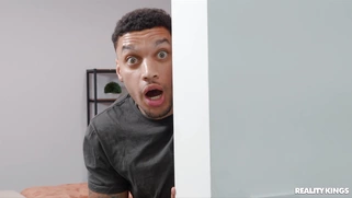 Angel Youngs in glasses is sucking huge black cock
