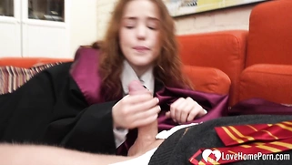 Hot wizard works her mouth on my wand