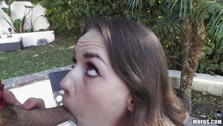Nasty teen slut Madi Meadows sucks cock outdoors