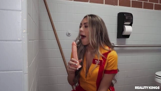 Mackenzie Mace is sucking dildo in the toilet