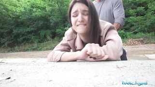 Very cute college Teen art student with natural tits studies a big dick outdoors