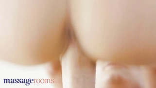 Sybil Kailena jerks off big cock over milking table