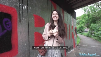 Very cute college Teen art student with natural tits studies a big dick outdoors