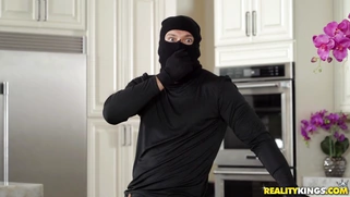 Honey Moon sucks burglar's cock behind her BF's back