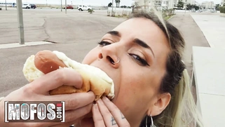 Busty Beauty Shayna Lover Is More Than Happy to Finish Off Jordi's Free Hot Dog and Sausage