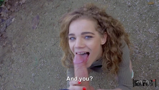 Sabrina Spice gives nice blowjob in POV outdoors