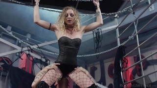 Angel Emily gets ass banged through the ripped fishnet pantyhose