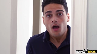 Gia Grace caught her stepson with her panties and sucked him off
