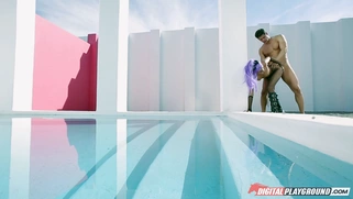 Purple Haired Asian babe Alina Li gets nailed from behind