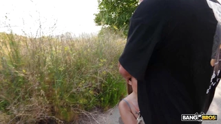 Melania Dark is sucking Emilio Ardana's cock outdoors