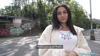 petite British Brunette Sucks and Fucks after Nearly Getting Run Over by a Runaway Taxi