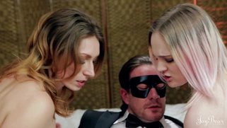 Carly Rae and Ava Austen orally pleasure the guy in the mask