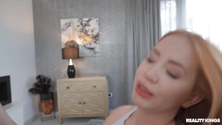 Kiara Lord on her knees gives nice blowjob to Raul Costa