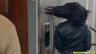 Monica Sage gets her face fucked in the kitchen
