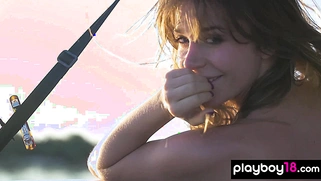 Super sexy Lilii taking sunbath on boat