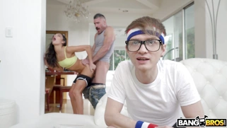 Emily Willis getting fucked while her BF is watching a movie